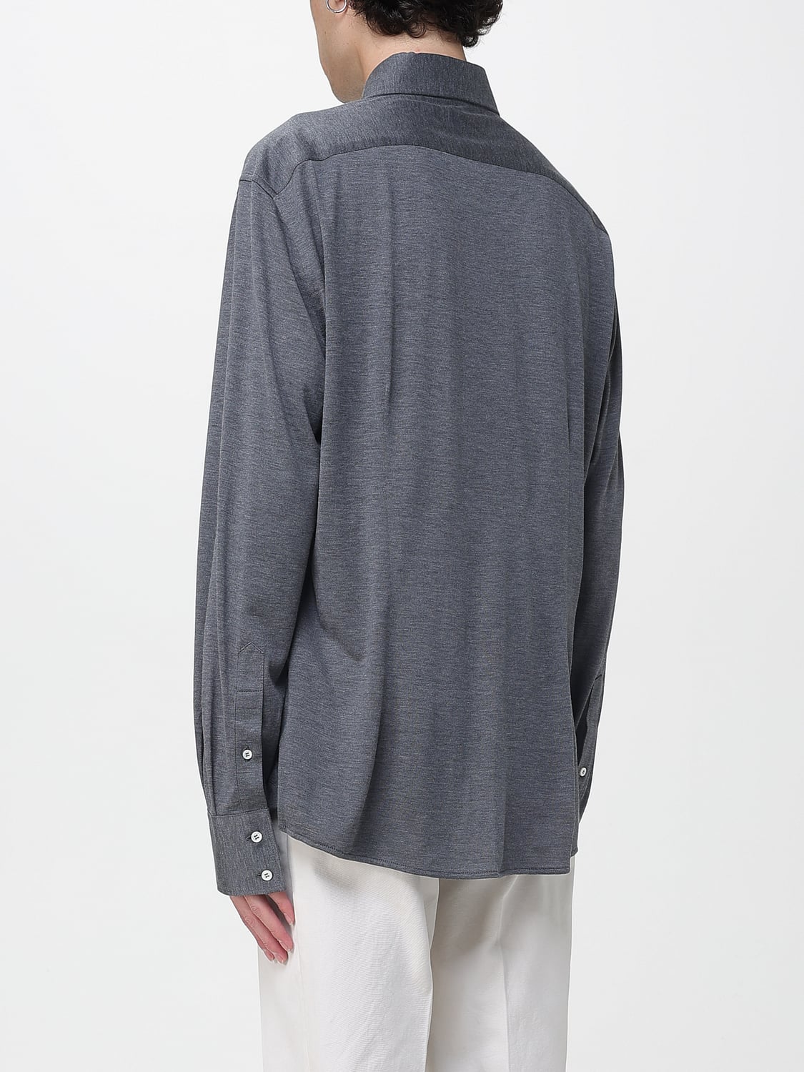 BRUNELLO CUCINELLI CAMICIA: Camicia Brunello Cucinelli in misto seta e cotone , Grigio - Img 3