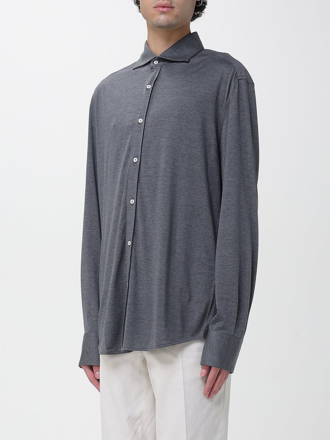 BRUNELLO CUCINELLI CAMICIA: Camicia Brunello Cucinelli in misto seta e cotone , Grigio - Img 4