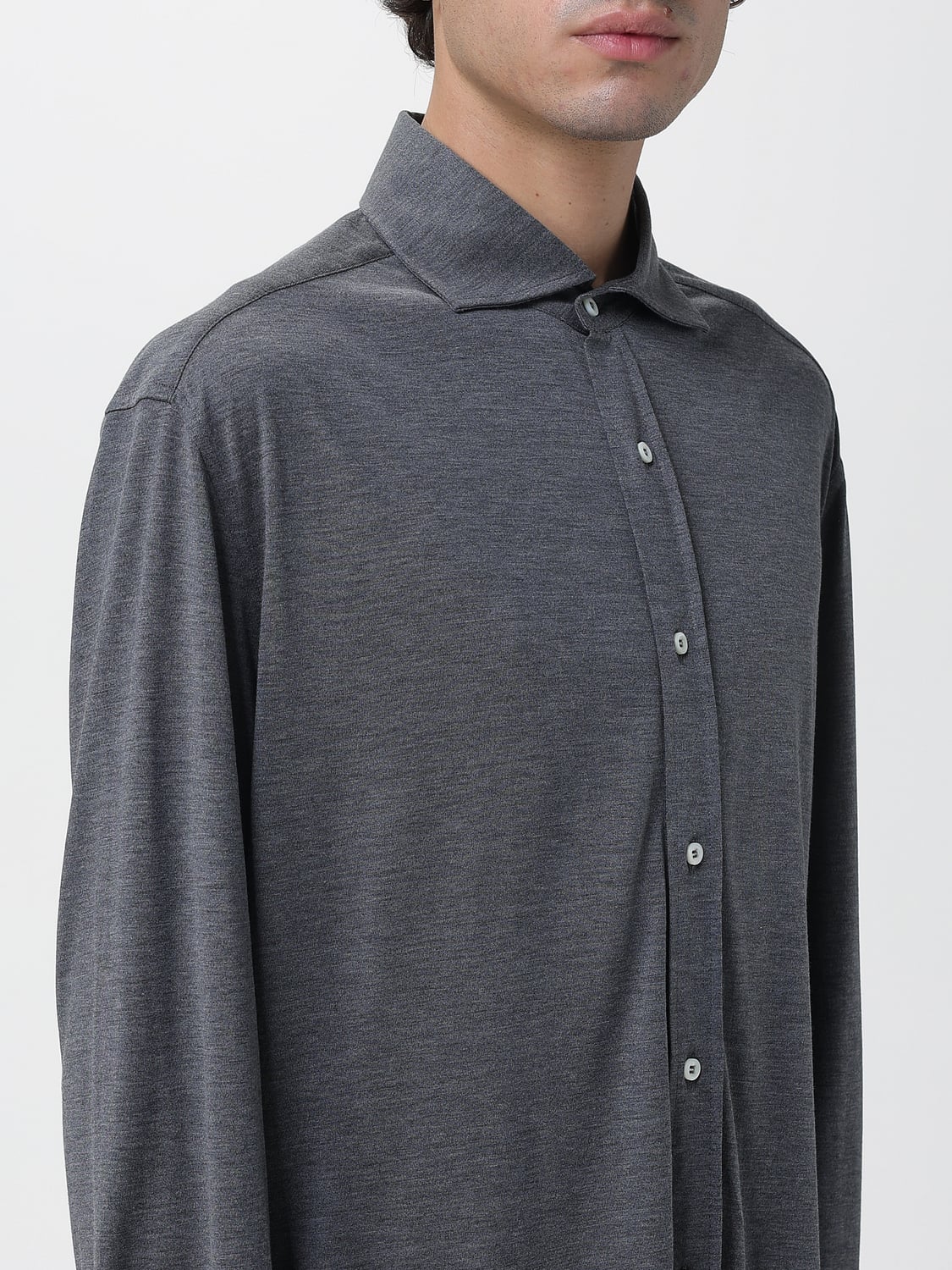 BRUNELLO CUCINELLI CAMICIA: Camicia Brunello Cucinelli in misto seta e cotone , Grigio - Img 5