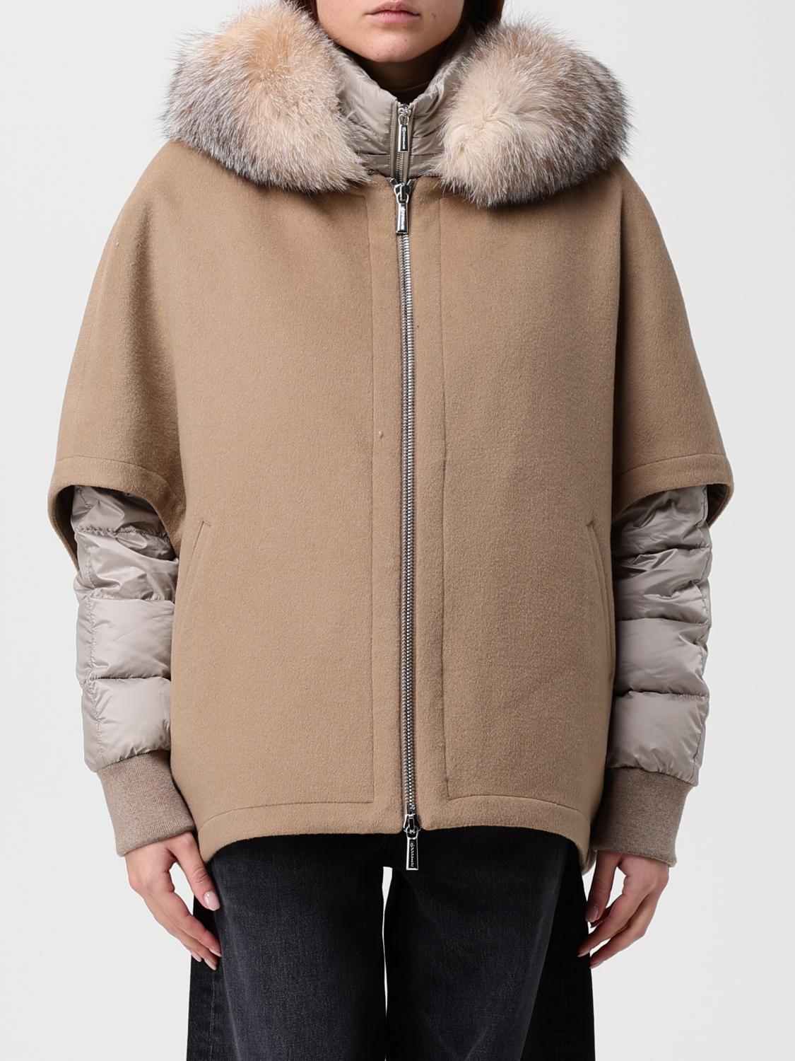 MOORER JACKET: Moorer down jacket with cape and hood with fur, Brown - Img 1