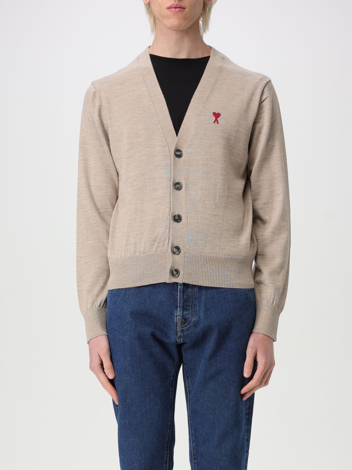 AMI PARIS CARDIGAN: Ami Paris men's cardigan, Champagne - Img 1