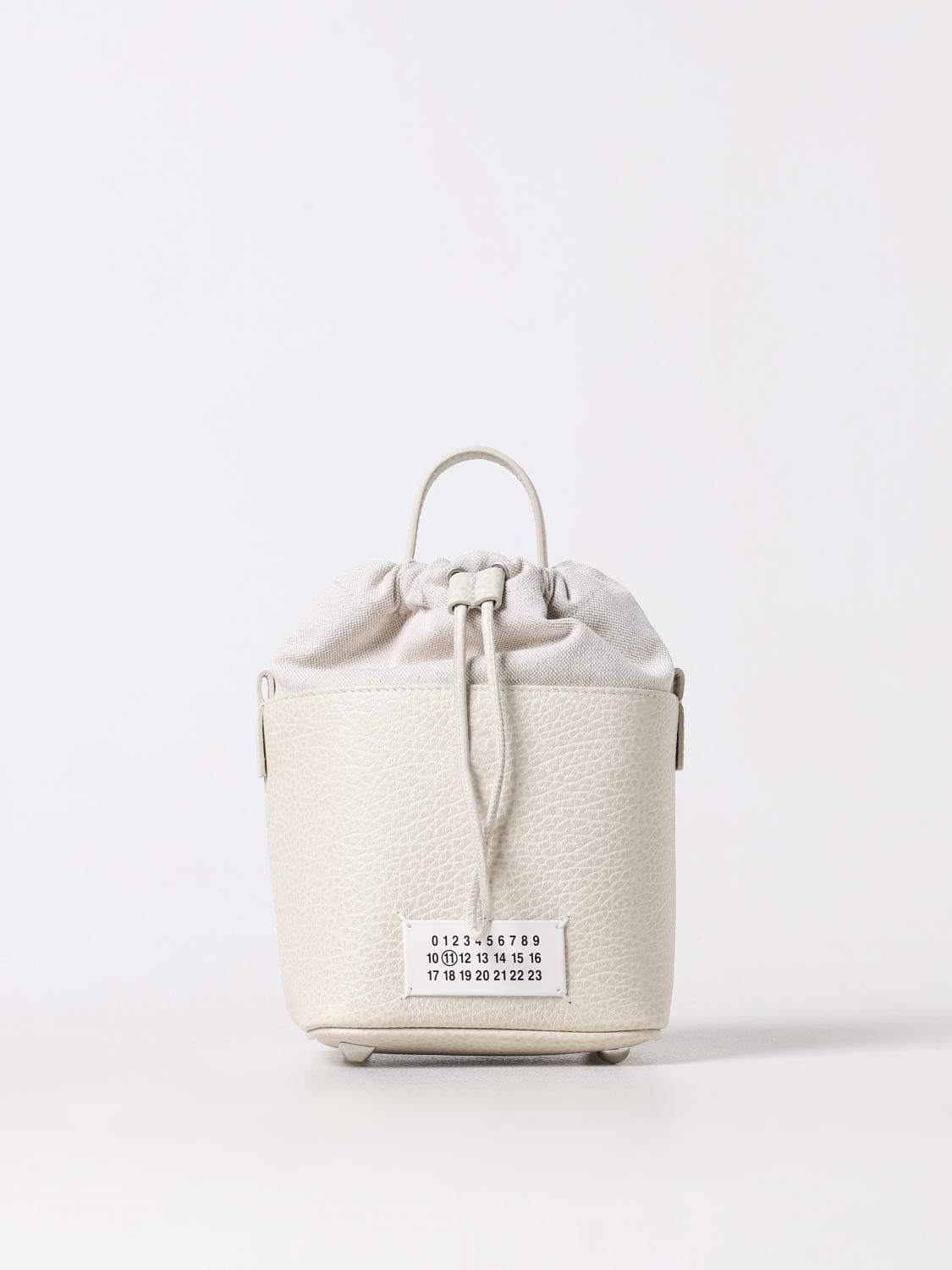 MAISON MARGIELA BORSA A TRACOLLA: Borsa a secchiello 5AC Maison Margiela in pelle a grana e canvas , Grigio - Img 1