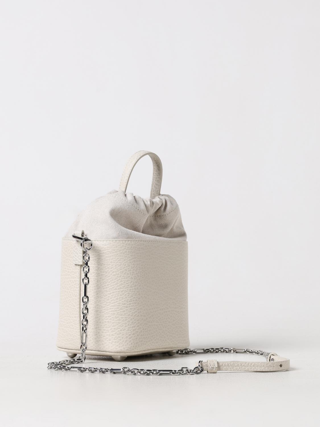 MAISON MARGIELA BORSA A TRACOLLA: Borsa a secchiello 5AC Maison Margiela in pelle a grana e canvas , Grigio - Img 3