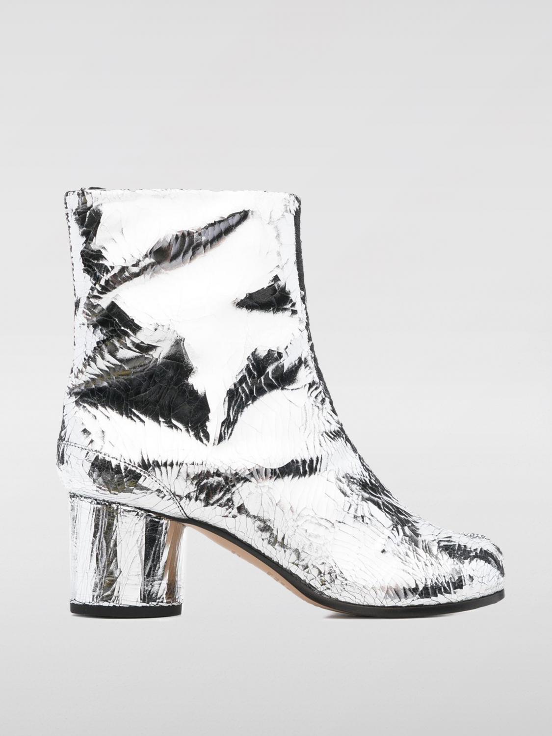 MAISON MARGIELA STIVALETTI: Stivaletto Tabi Maison Margiela in pelle laminata cracklè , Silver - Img 1