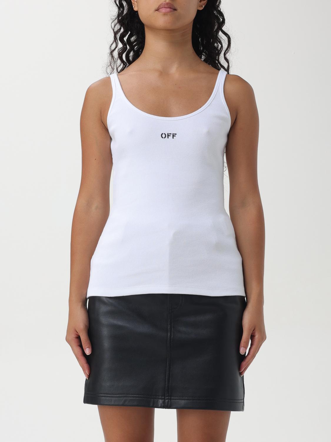 OFF-WHITE TOP: Top basic in cotone con mini logo Off-White, Bianco - Img 1