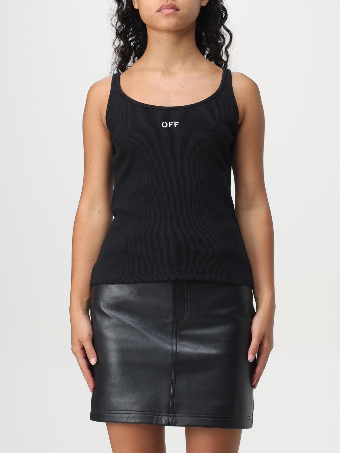 OFF-WHITE T-SHIRTS: Canotta basic in cotone con mini logo Off-White, Nero - Img 1