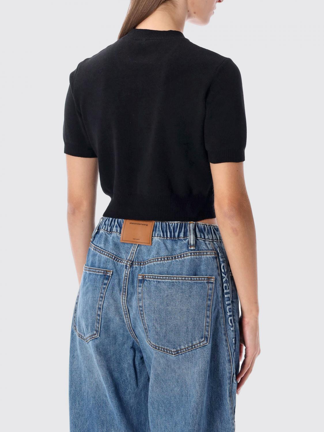 ALEXANDER WANG TOP: Top crop con logo goffrato Alexander Wang, Nero - Img 2