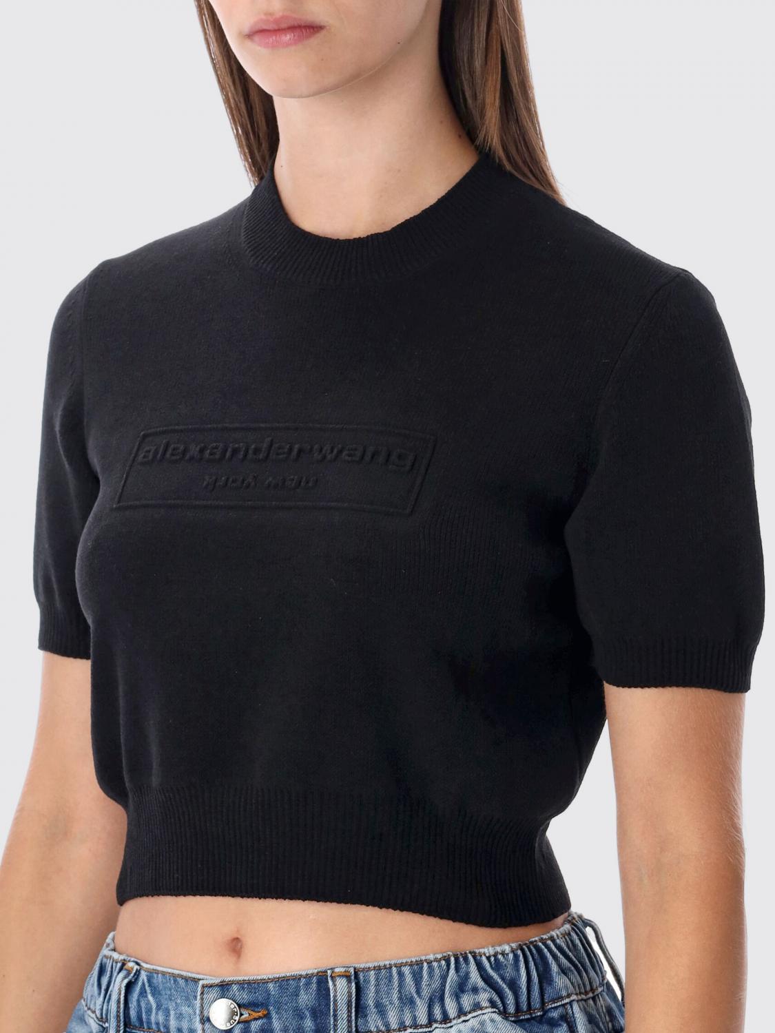 ALEXANDER WANG TOP: Top crop con logo goffrato Alexander Wang, Nero - Img 3