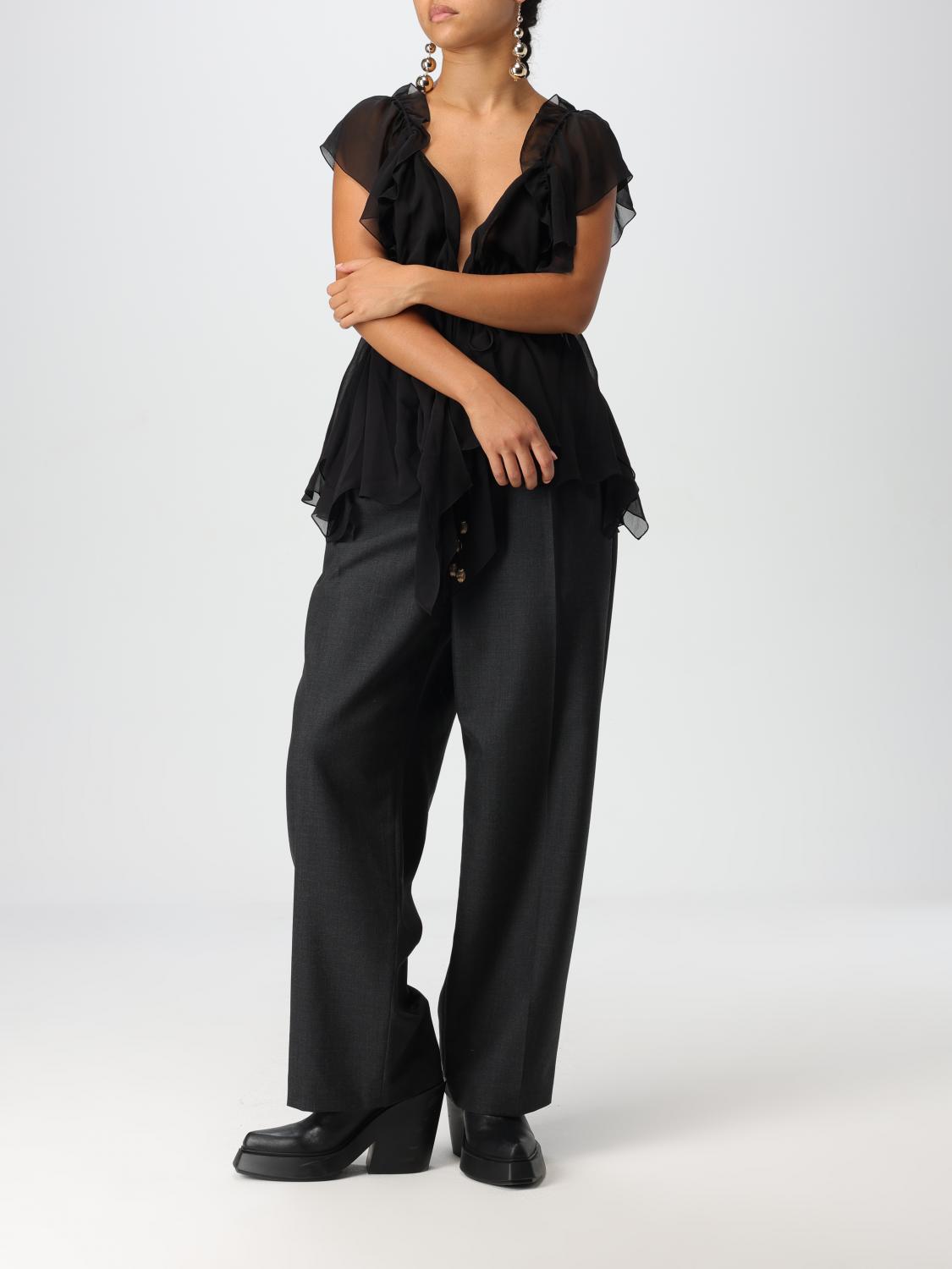 CHLOÉ TOP: Top Chloé in chiffon con volant, Nero - Img 2
