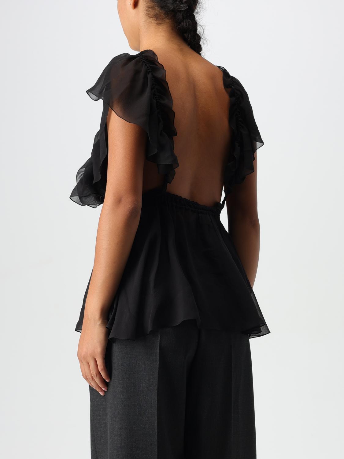 CHLOÉ TOP: Top Chloé in chiffon con volant, Nero - Img 3
