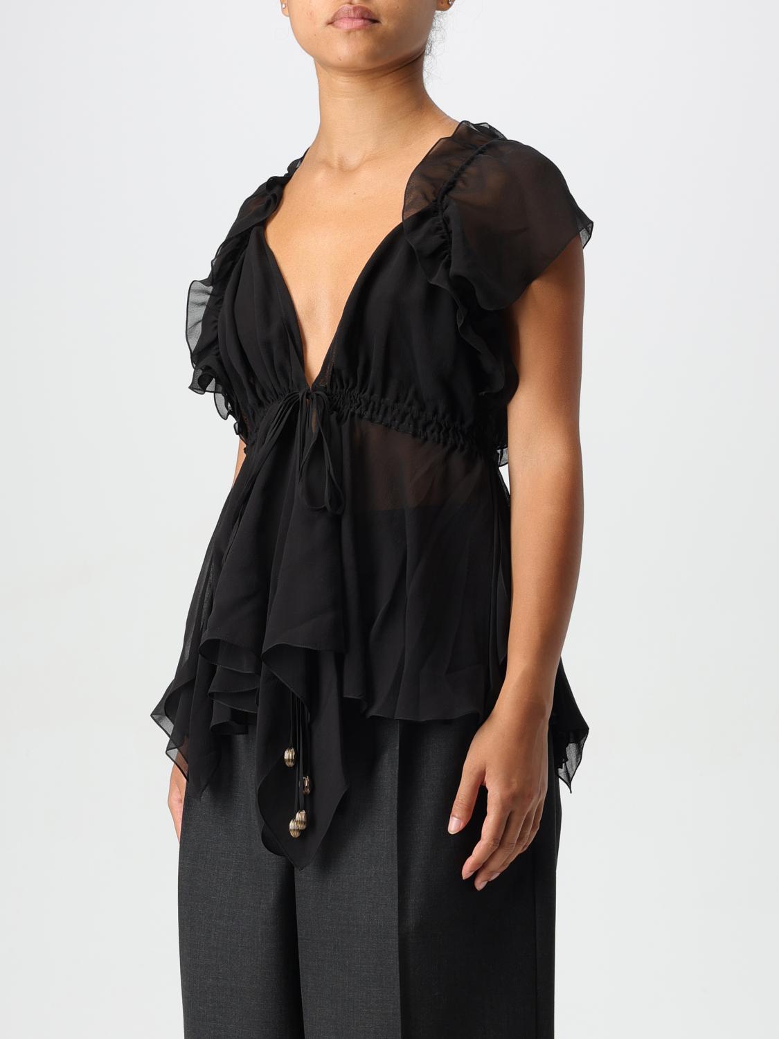 CHLOÉ TOP: Top Chloé in chiffon con volant, Nero - Img 4