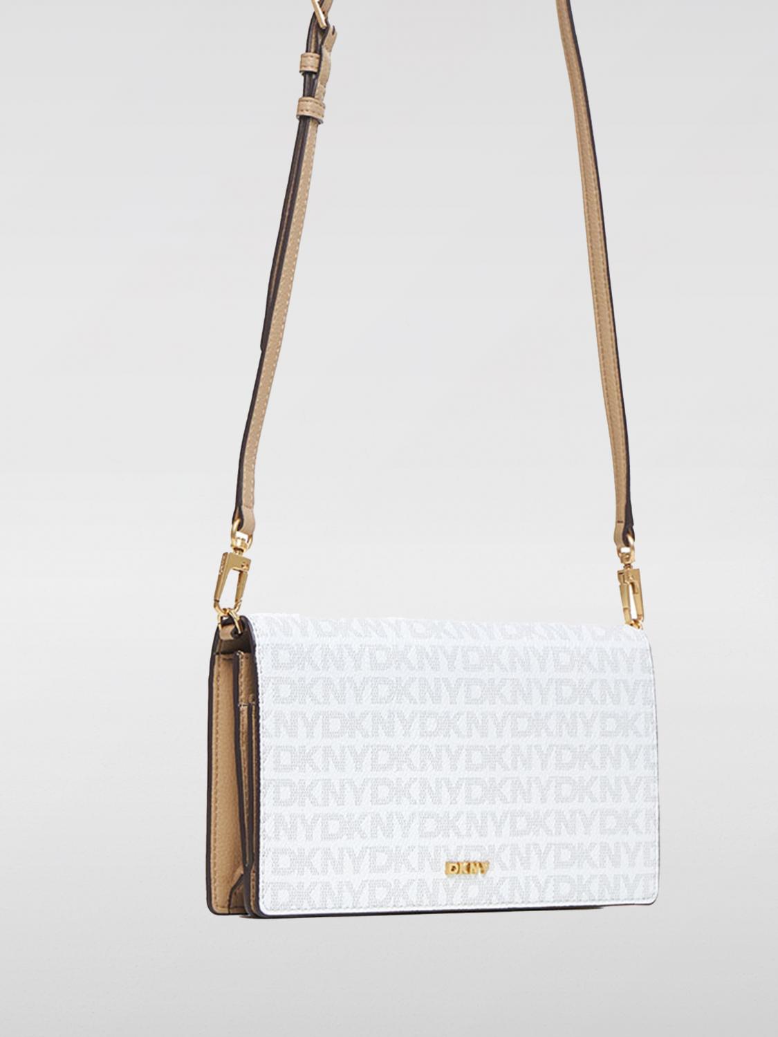 DKNY BORSA MINI: Borsa Farah Dkny in cotone spalmato con monogram all over , Beige - Img 3