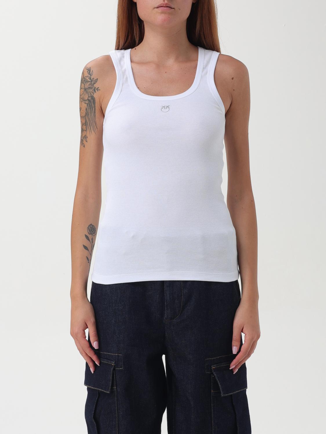 PINKO T-SHIRTS: Canotta Pinko in jersey di cotone a costine , Bianco - Img 1