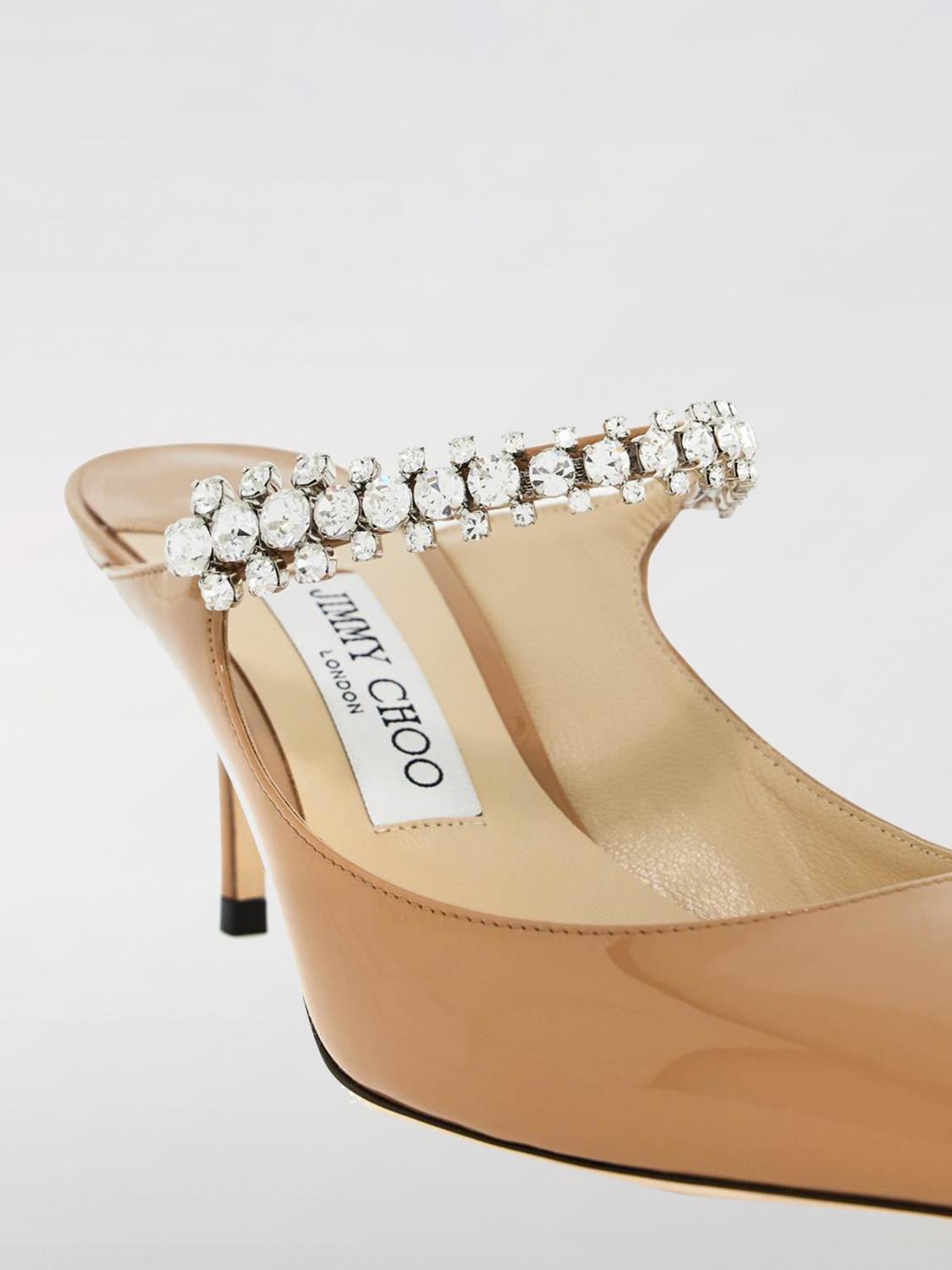 シューズ・サンダルその他 JIMMY CHOO Woman High heel shoes Beige BING65PAT BISCUIT Bing 65 | Linen Patent Leather Mules with Crystal Strap