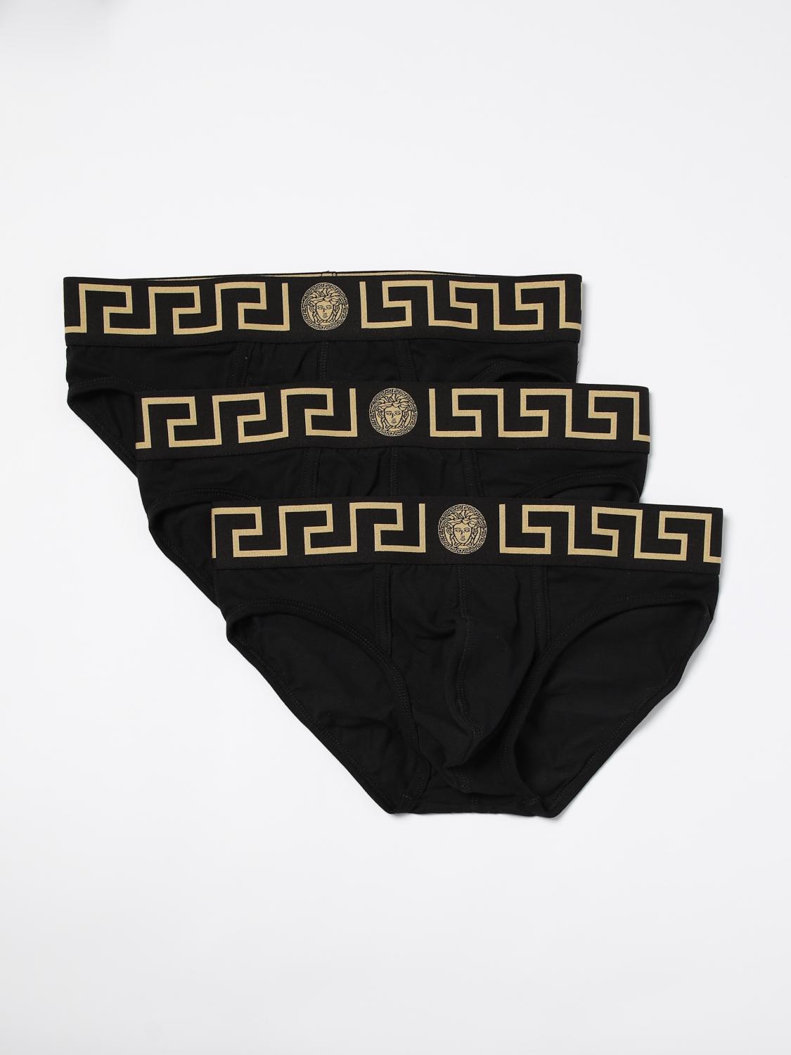 VERSACE INTIMO: Set 3 slip Versace in cotone stretch , Nero - Img 1