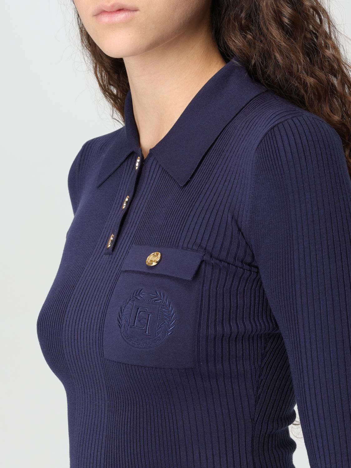 ELISABETTA FRANCHI POLO SHIRT: Elisabetta Franchi ribbed lyocell polo shirt, Navy - Img 4