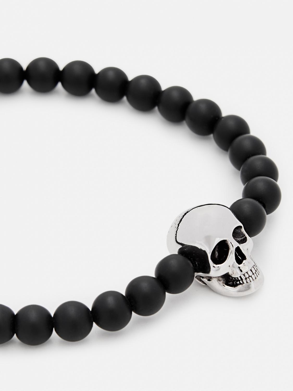 ALEXANDER MCQUEEN GIOIELLI: Bracciale Skull Alexander McQueen in ottone e pietre di ossidiana , Nero - Img 2