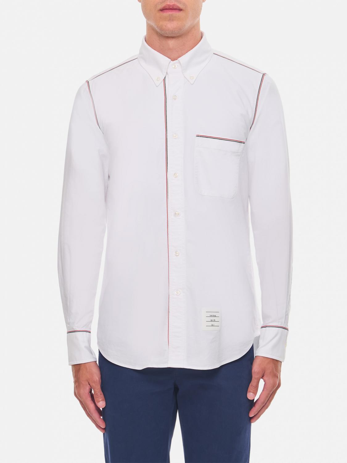 THOM BROWNE CAMICIA: Camicia Thom Browne in cotone con dettagli a contrasto, Bianco - Img 1