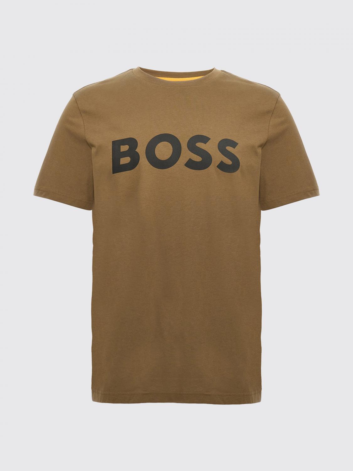 BOSS Tシャツ: Boss ロゴ コットン Tシャツ, ブラウン - Img 1