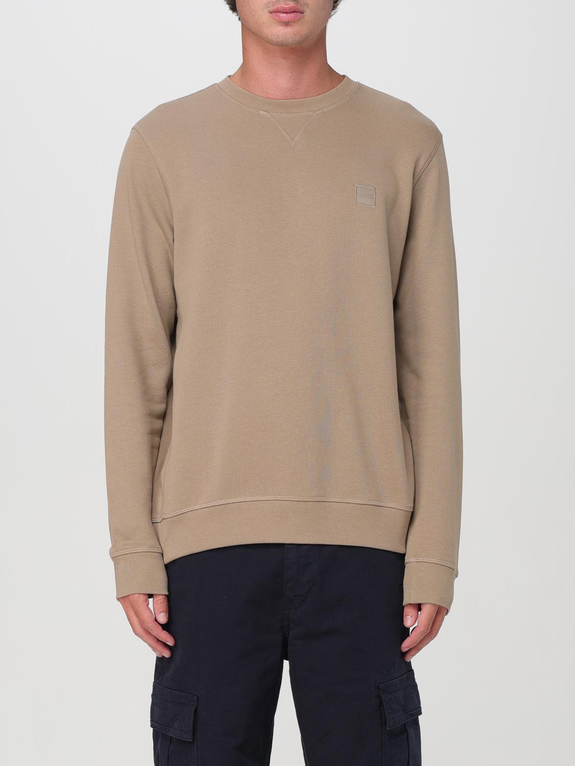 BOSS JERSEY: Jersey Boss de algodón con cuello redondo, Marrón - Img 1
