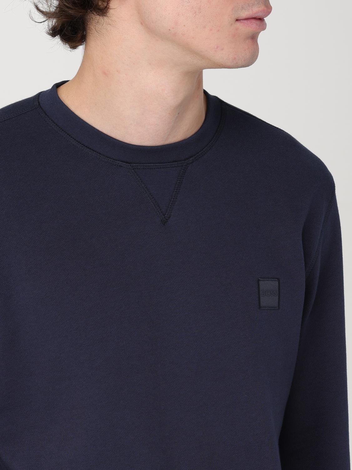 BOSS JERSEY: Jersey Boss de algodón con cuello redondo, Azul Marino - Img 3