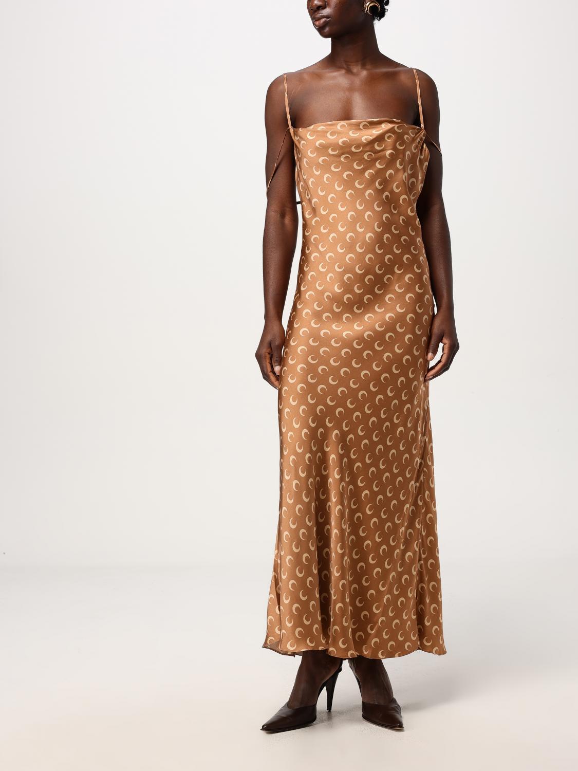 brown marine serre dress Marine Serre dress Moon Printed Flou Long Slip Dress brown color WDR302A at PRM US