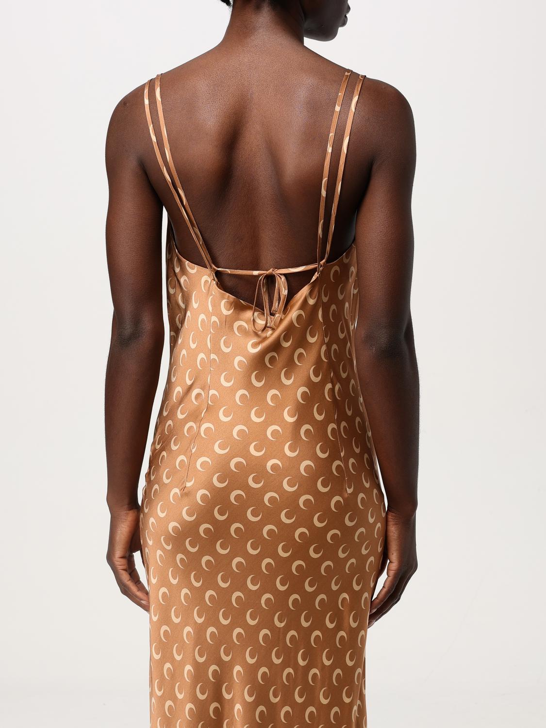 marine serre dress brown Marine Serre dress Moon Printed Flou Long Slip Dress brown color WDR302A at PRM US