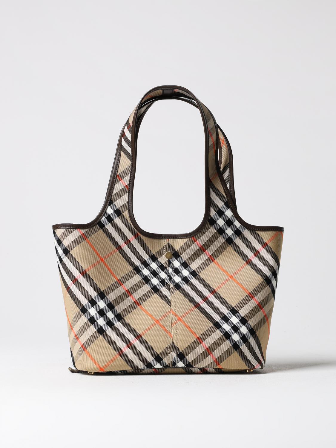 BURBERRY BORSA A SPALLA: Borsa Vintage Check Burberry in canvas jacquard , Beige - Img 1