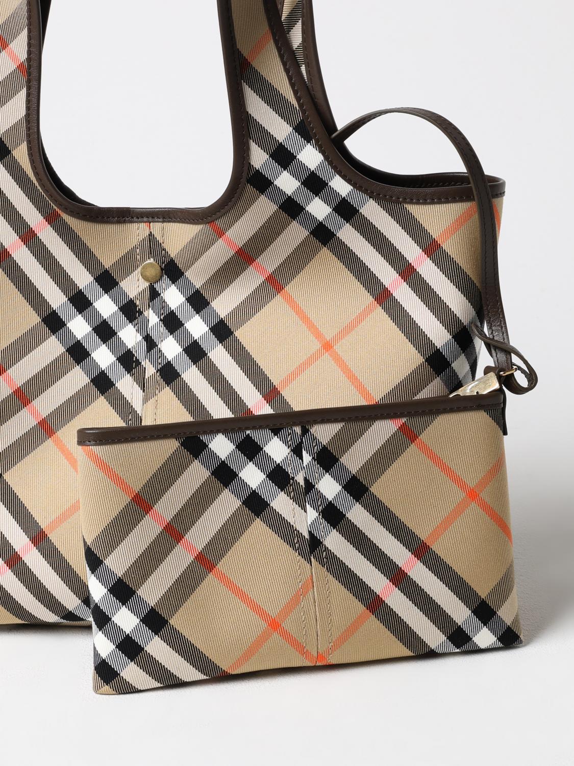BURBERRY BORSA A SPALLA: Borsa Vintage Check Burberry in canvas jacquard , Beige - Img 4