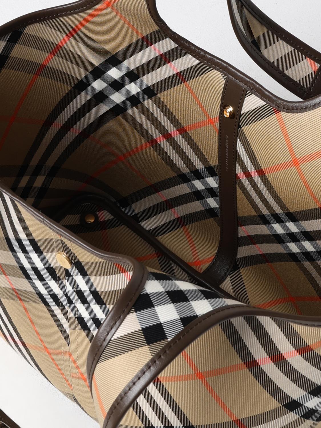 BURBERRY BORSA A SPALLA: Borsa Vintage Check Burberry in canvas jacquard , Beige - Img 5