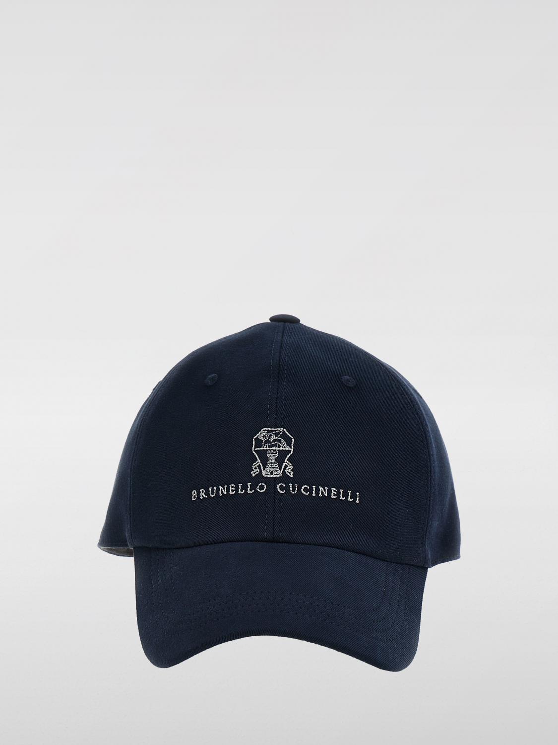 BRUNELLO CUCINELLI GORRO: Gorro de algodón con logo bordado Brunello Cucinelli, Azul Oscuro - Img 1
