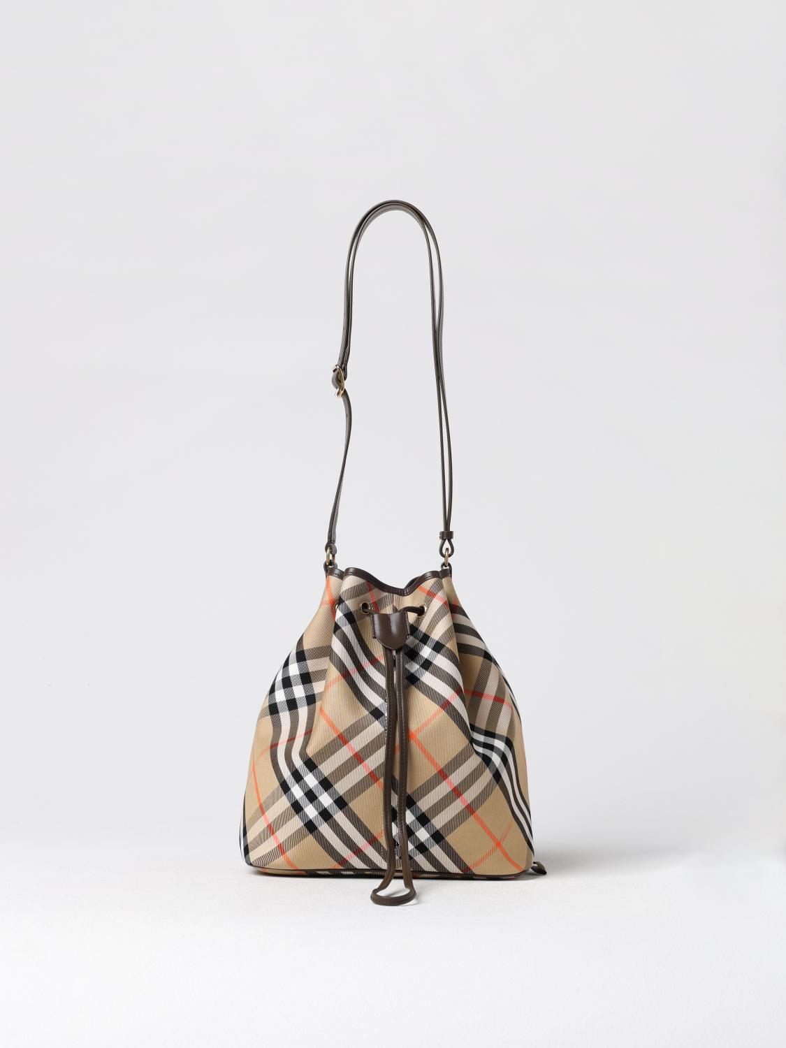 BURBERRY BORSA A SPALLA: Borsa Vintage Check Burberry in cotone spalmato , Beige - Img 1
