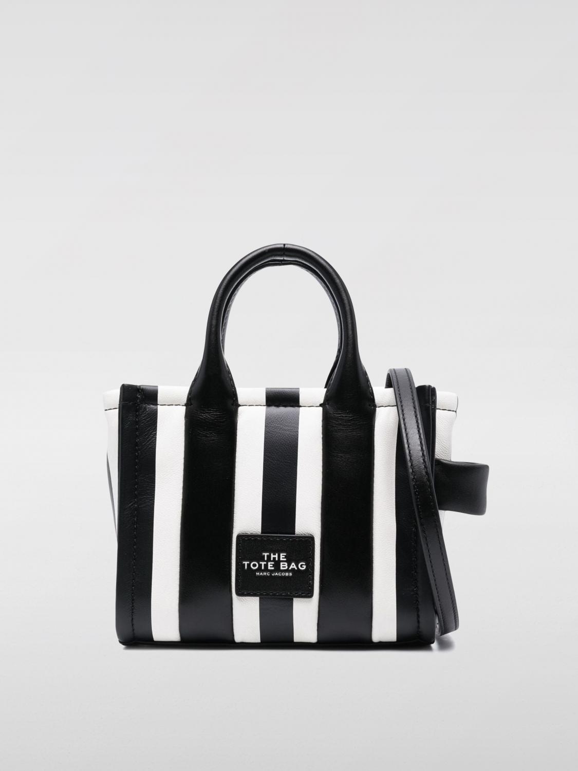 MARC JACOBS BORSA A SPALLA: Borsa Marc Jacobs The Mini Tote Bag a righe, Nero - Img 1