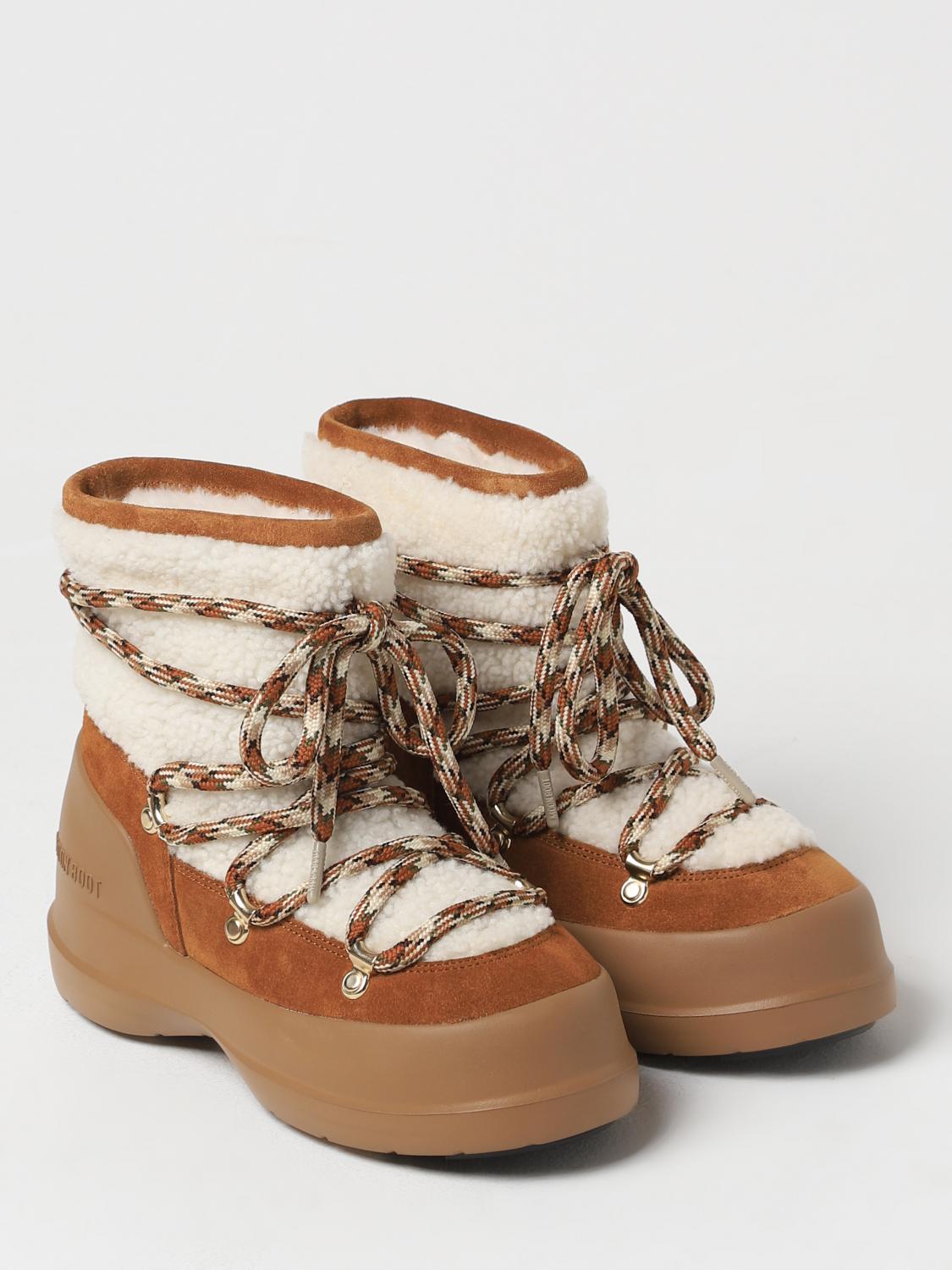 MOON BOOT STIVALETTI: Stivaletto Luna Moon Boot in camoscio e shearling , Marrone - Img 2