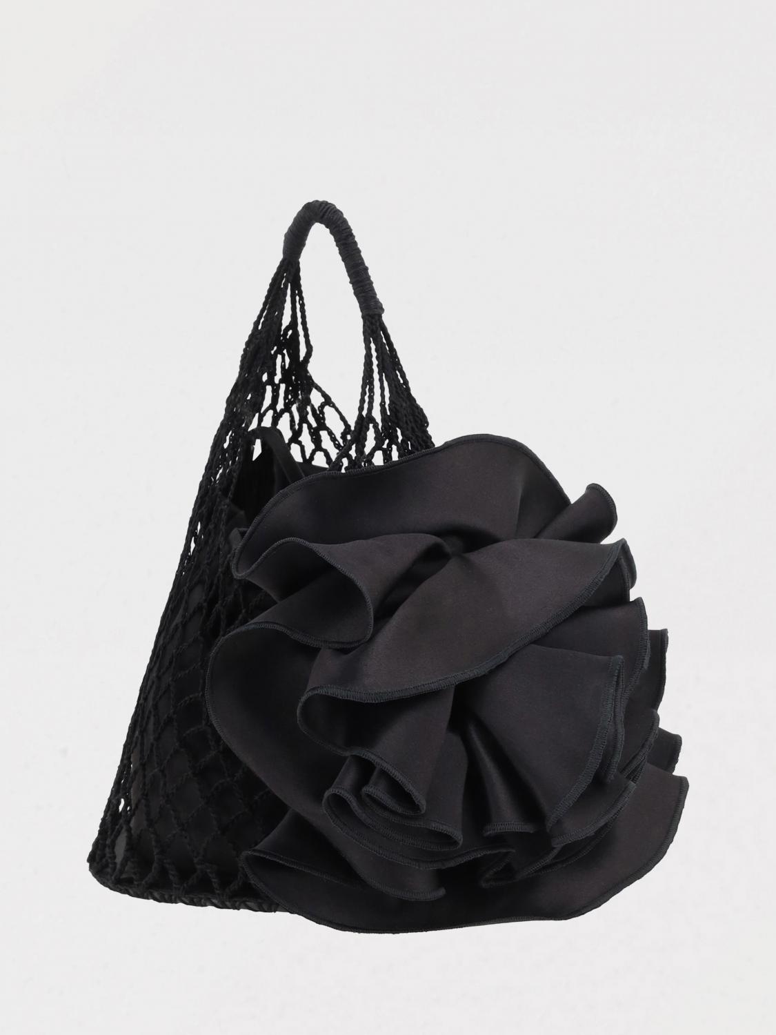 MAGDA BUTRYM BORSA A MANO: Borsa Magda Butrym in cotone a rete intrecciata con maxi rouches, Nero - Img 1