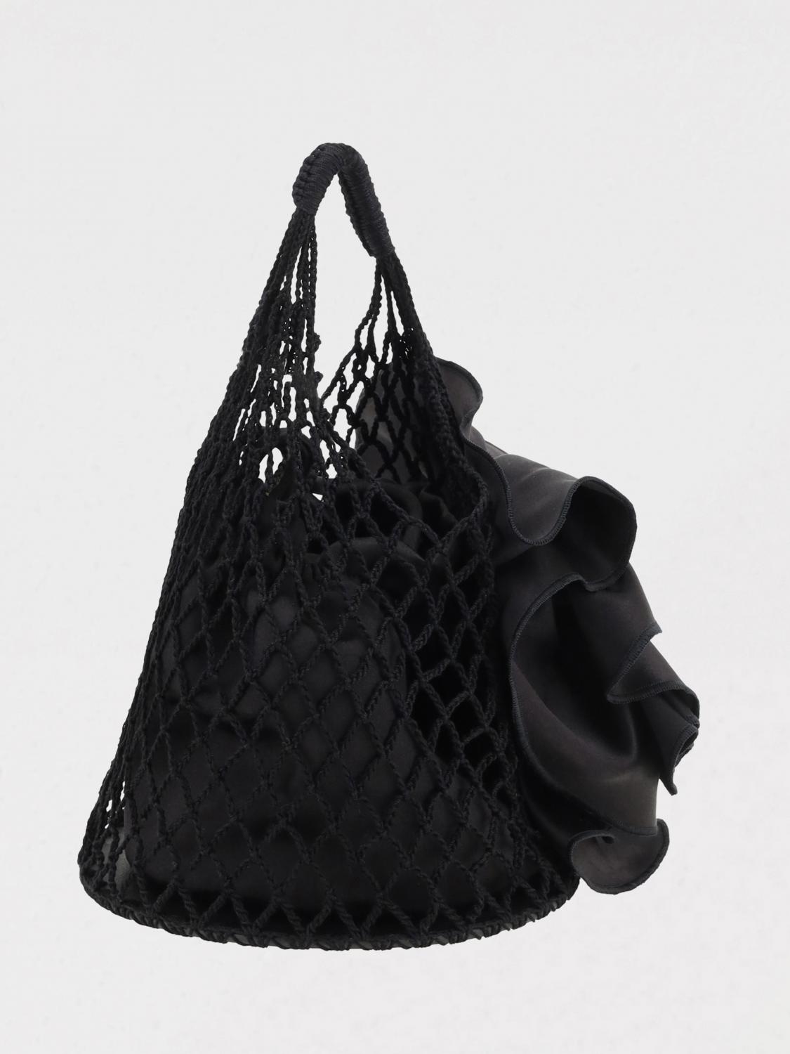 MAGDA BUTRYM BORSA A MANO: Borsa Magda Butrym in cotone a rete intrecciata con maxi rouches, Nero - Img 2