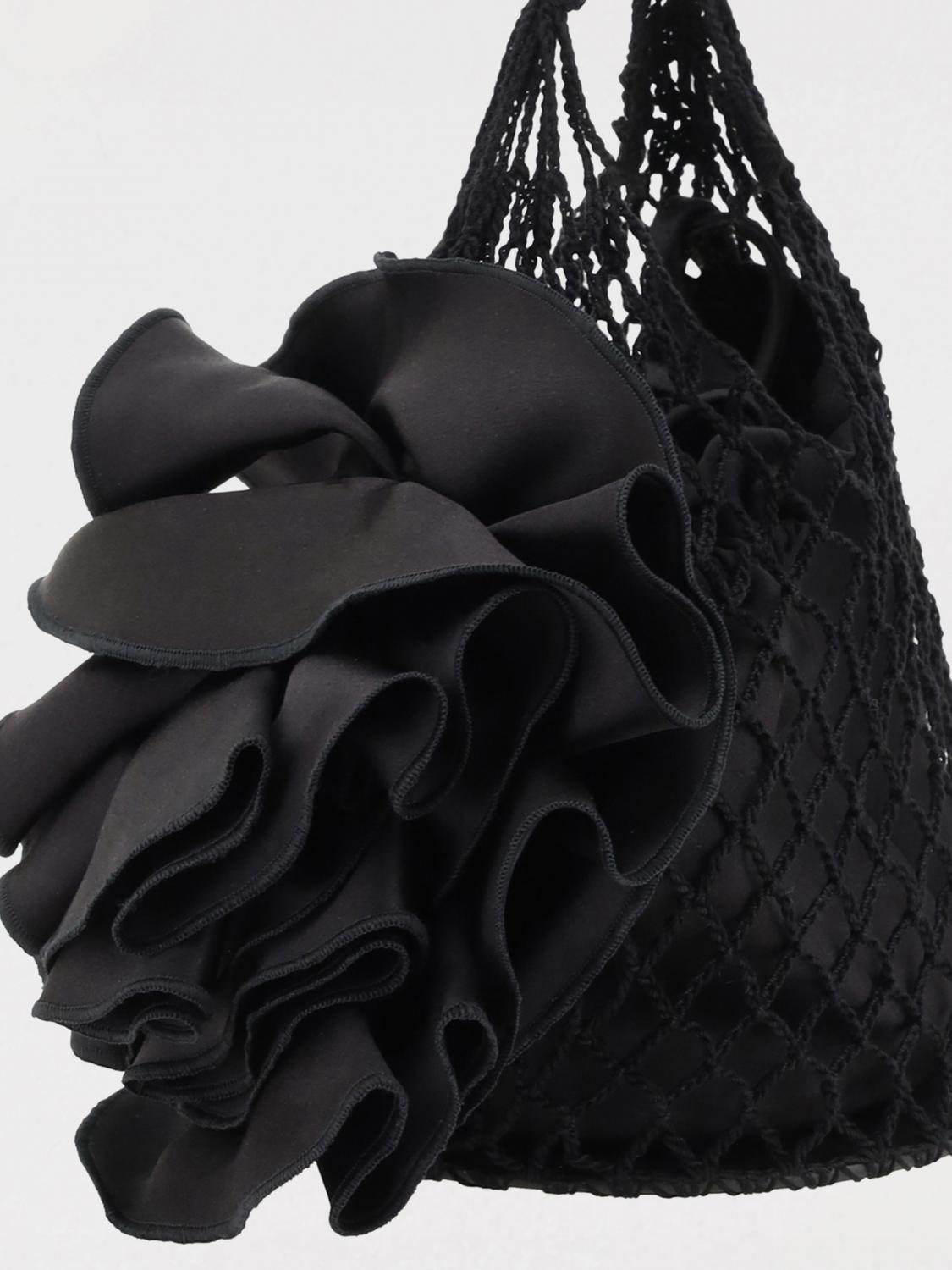 MAGDA BUTRYM BORSA A MANO: Borsa Magda Butrym in cotone a rete intrecciata con maxi rouches, Nero - Img 3