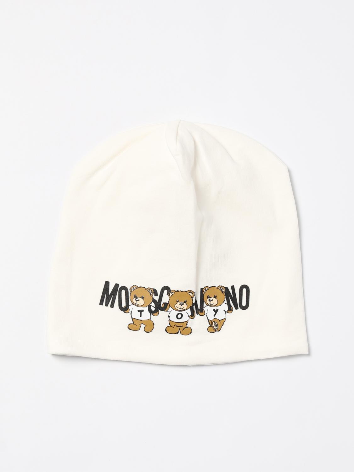 MOSCHINO HAT: Moschino cotton beanie with logo, White - Img 1