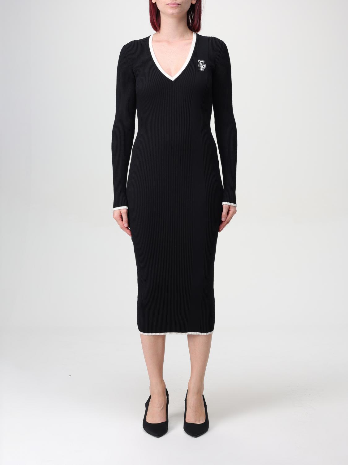 ELISABETTA FRANCHI ABITO: Abito midi in viscosa con logo Elisabetta Franchi, Nero - Img 1