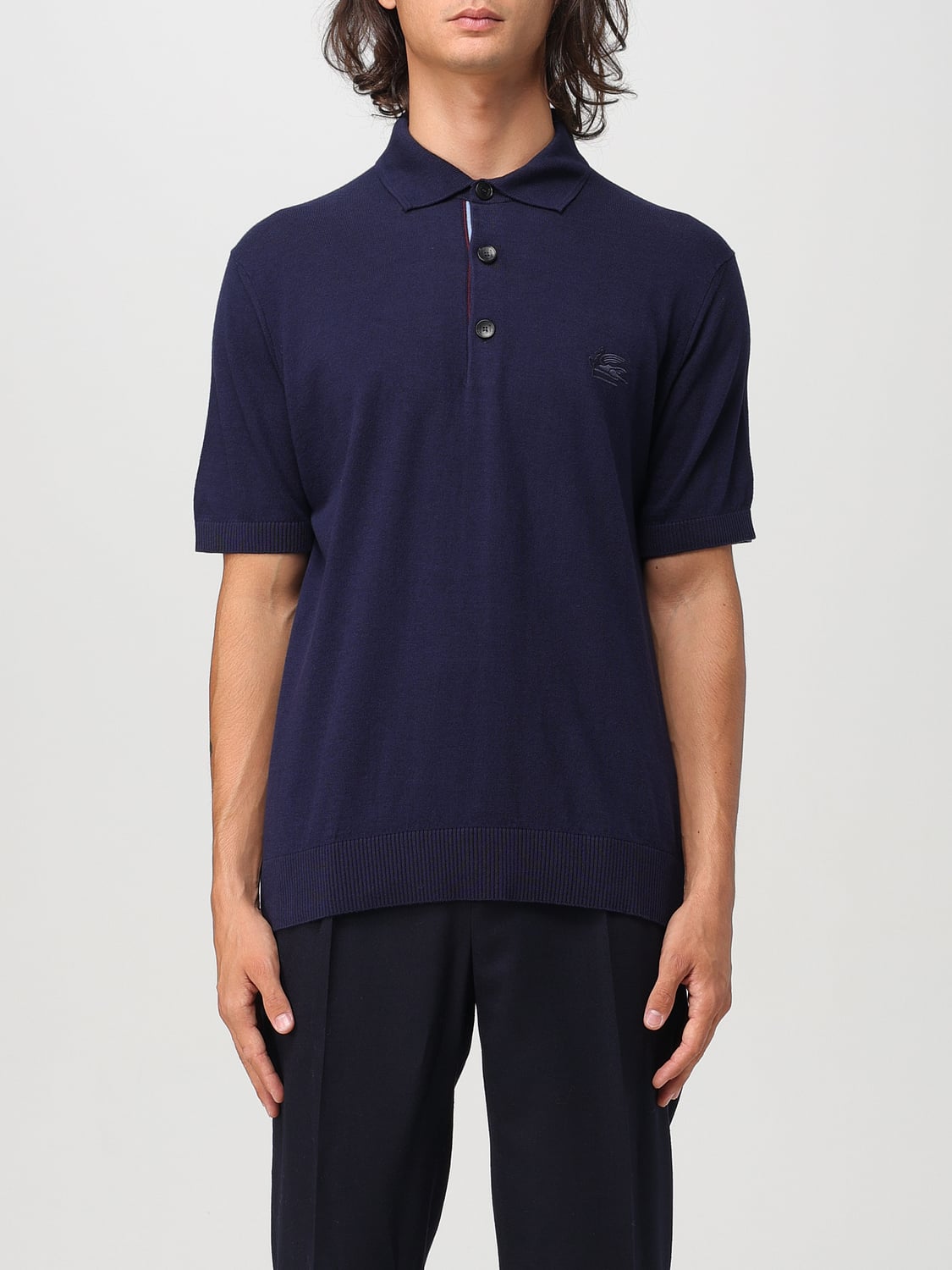 ETRO POLO: Polo Etro in cotone con logo , Blue - Img 1