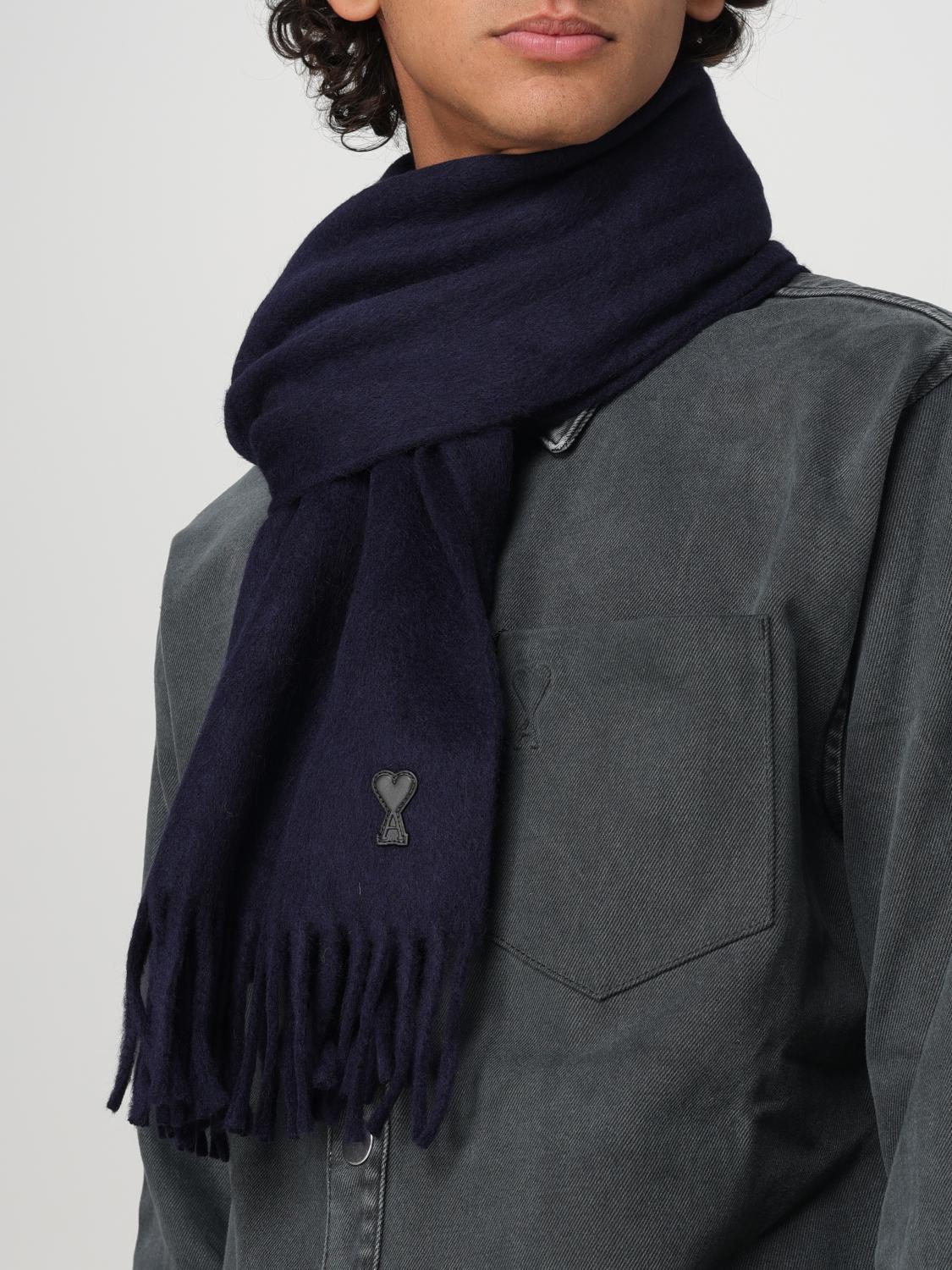 AMI PARIS ウール マフラー NAVY Ami Paris Scarf men - Blue | USF421AW00594 | GIGLIO.COM