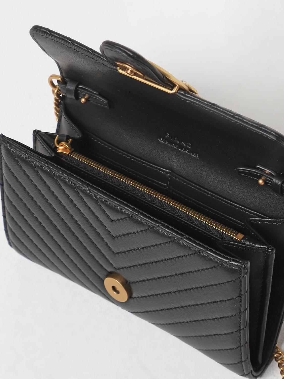 PINKO BORSA MINI: Borsa wallet Pinko in nappa trapuntata chevron , Nero - Img 3