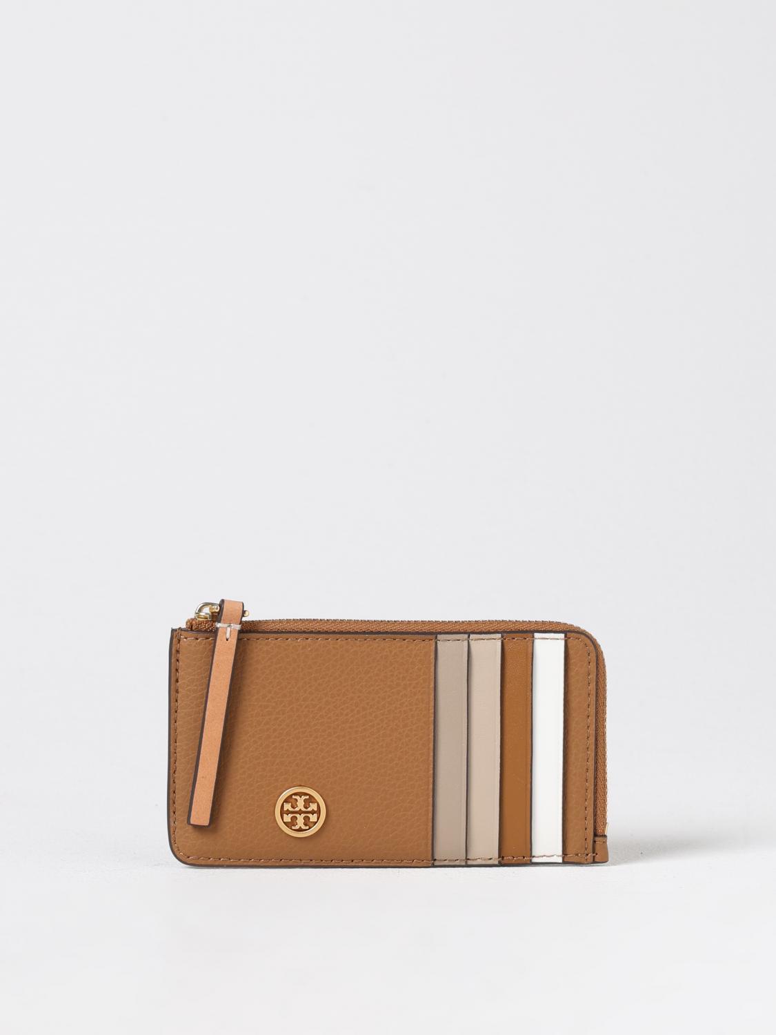 TORY BURCH PORTAFOGLIO: Portacarte di credito Tory Burch in pelle, Beige - Img 1