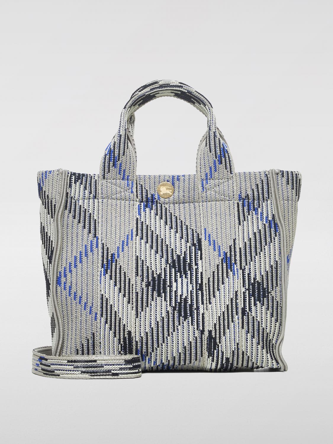 BURBERRY BORSA A MANO: Borsa Check Knit Burberry in nylon jacquard , Verde - Img 1