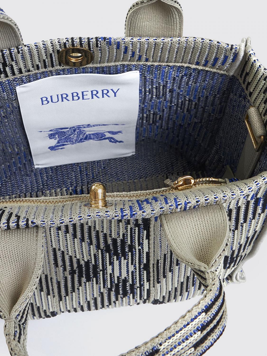 BURBERRY BORSA A MANO: Borsa Check Knit Burberry in nylon jacquard , Verde - Img 4