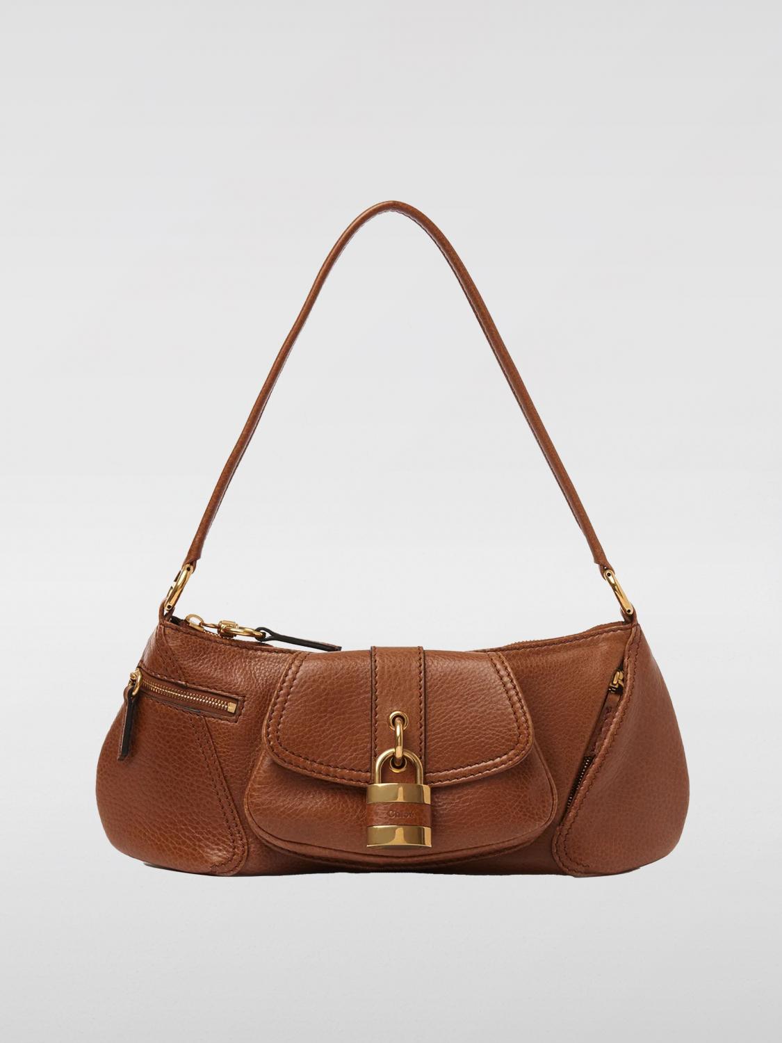CHLOÉ BORSA A SPALLA: Borsa The '99 Chloè in pelle a grana , Fango - Img 1
