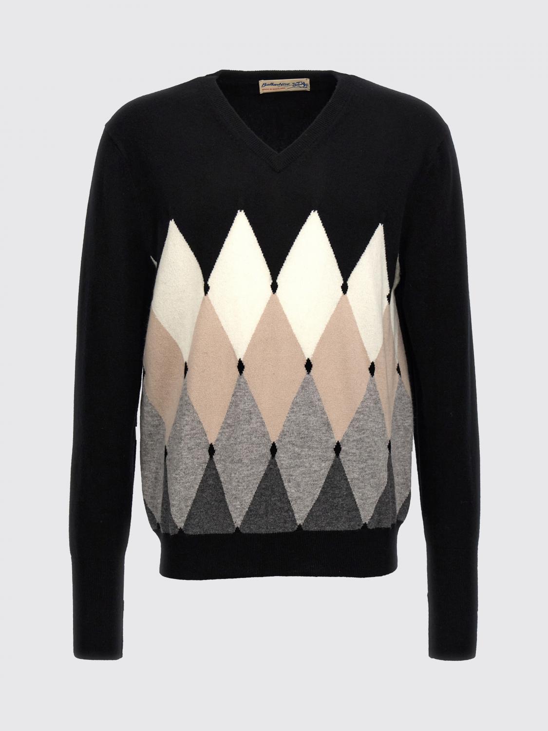 BALLANTYNE MAGLIA: Maglia a v in cashmere a rombi Ballantyne, Nero - Img 1