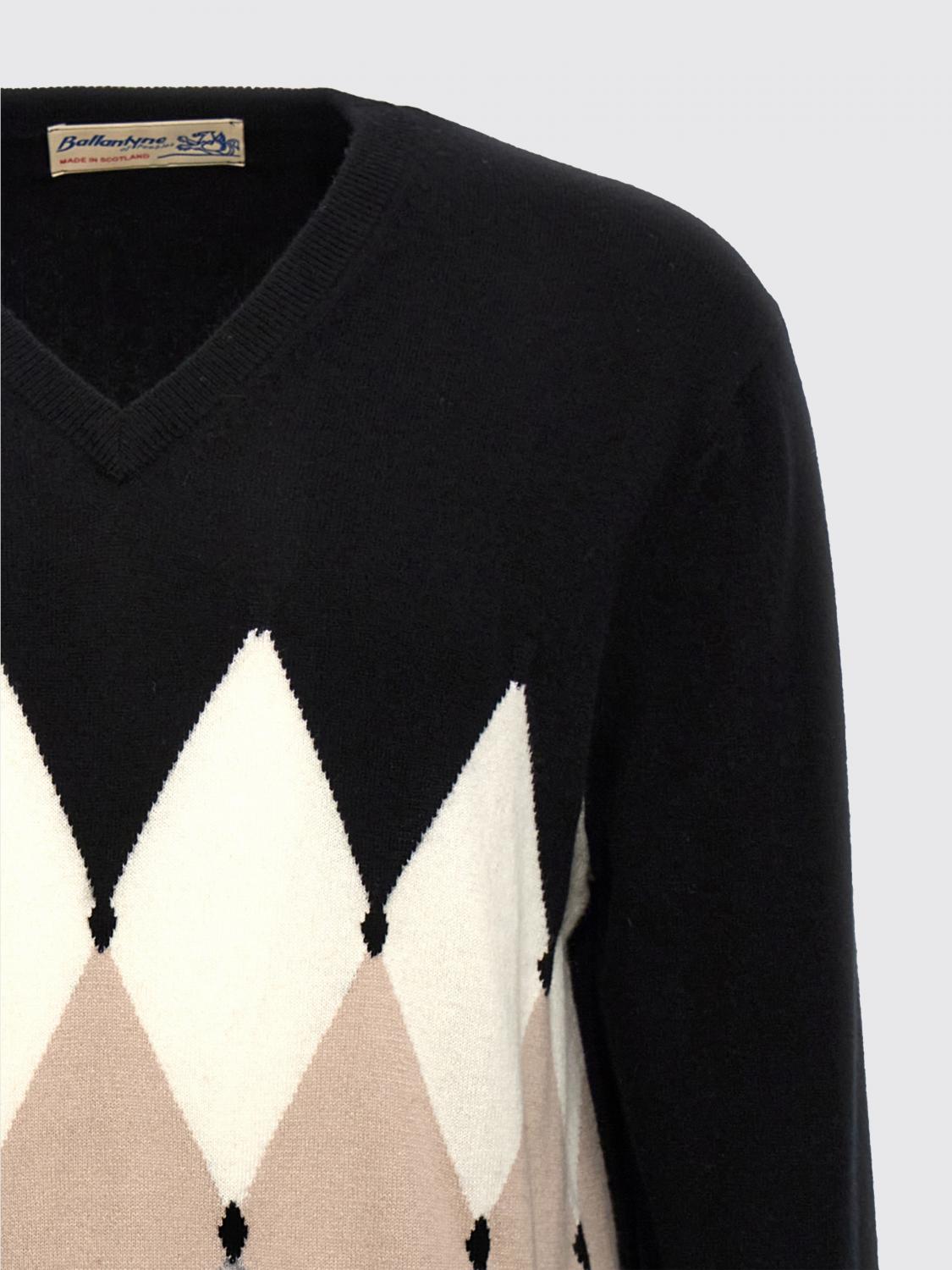 BALLANTYNE MAGLIA: Maglia a v in cashmere a rombi Ballantyne, Nero - Img 3