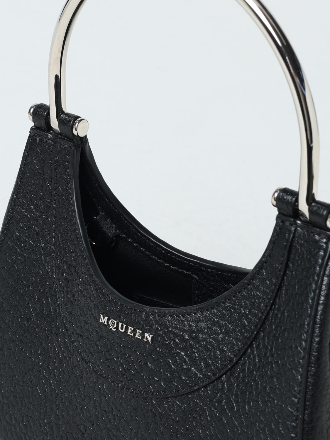 ALEXANDER MCQUEEN BORSA MINI: Borsa Cross-Bar Alexander McQueen in pelle a grana, Nero - Img 5