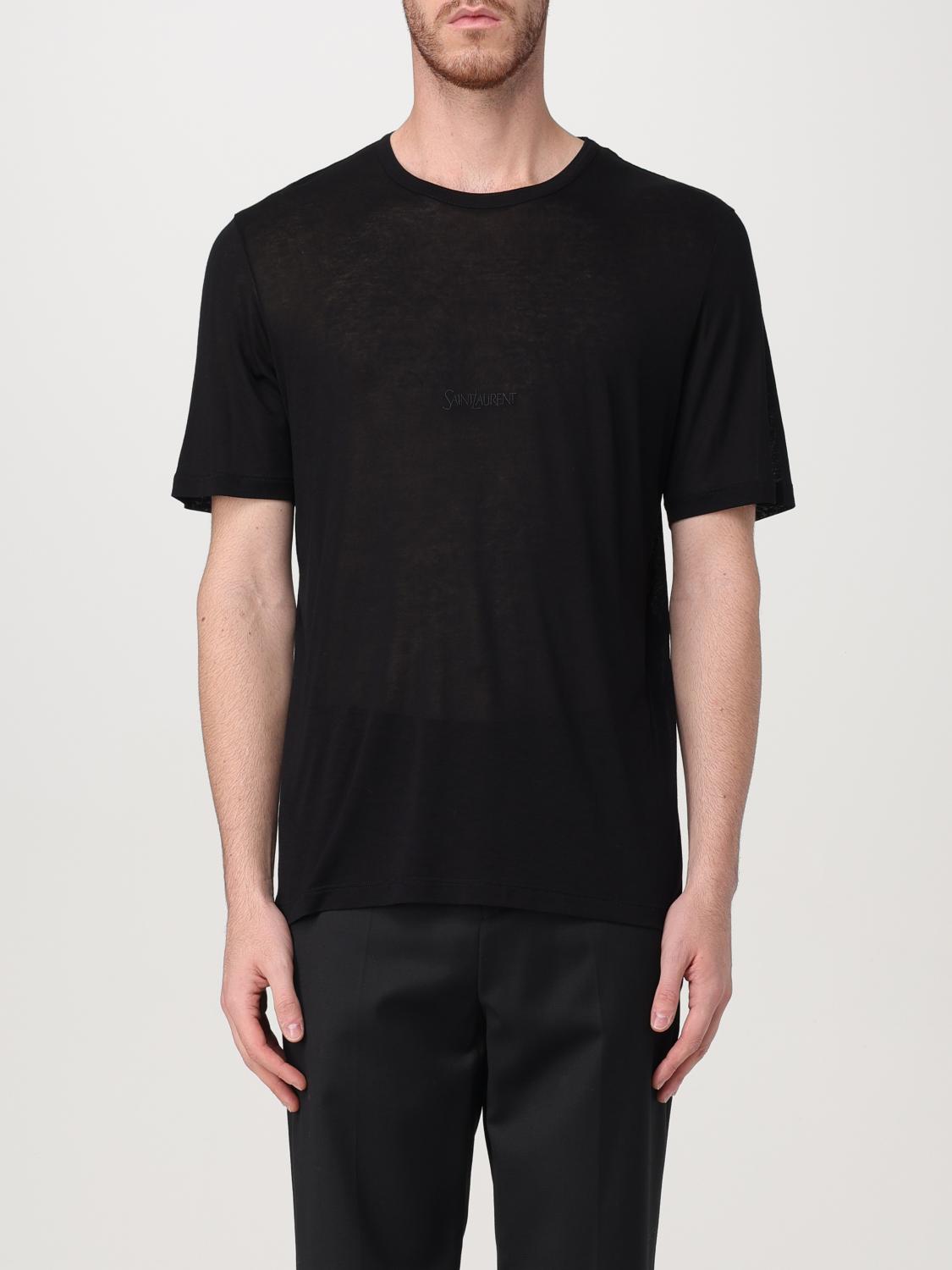 SAINT LAURENT T-SHIRT: T-shirt Saint Laurent in viscosa con logo ricamato , Nero - Img 1